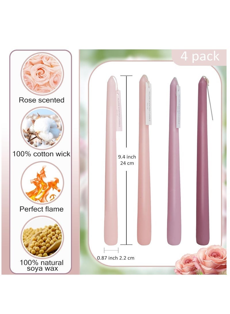 4 قطع شموع مدببة برائحة الورد الرومانسي، معطرة بألوان متدرجة وردية، شموع طويلة بدون دخان، شموع مدببة ملونة للديكور وحفلات الزفاف والمناسبات الخاصة، مقاس 10 بوصات - Image 5