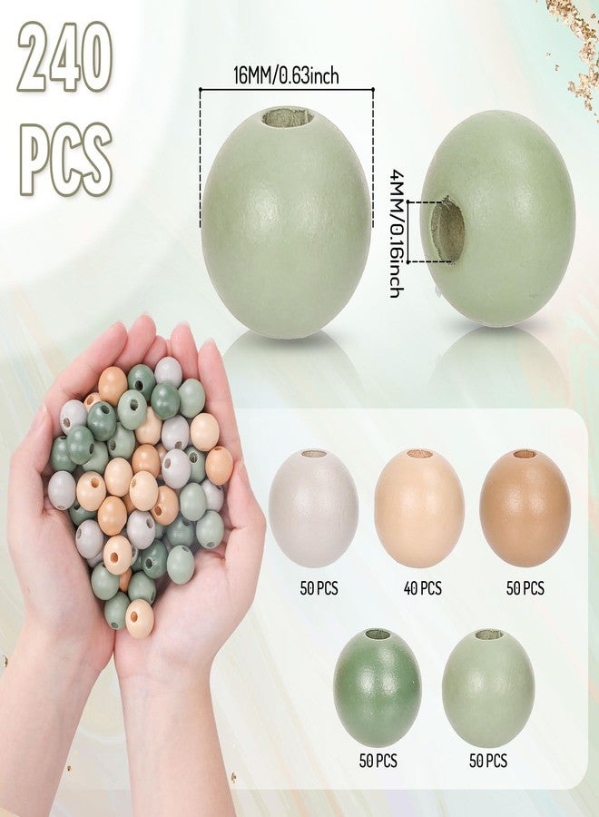 Whaline 240Pcs Sage Green Beige Wood Beads Natural Color Round Loose Beads Colored Craft Beads for Home Decor DIY Bracelet Necklace Making Supplies - Image 2