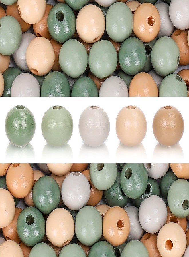 Whaline 240Pcs Sage Green Beige Wood Beads Natural Color Round Loose Beads Colored Craft Beads for Home Decor DIY Bracelet Necklace Making Supplies - Image 1