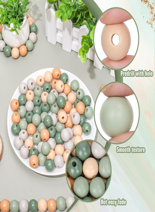 Whaline 240Pcs Sage Green Beige Wood Beads Natural Color Round Loose Beads Colored Craft Beads for Home Decor DIY Bracelet Necklace Making Supplies - Image 3