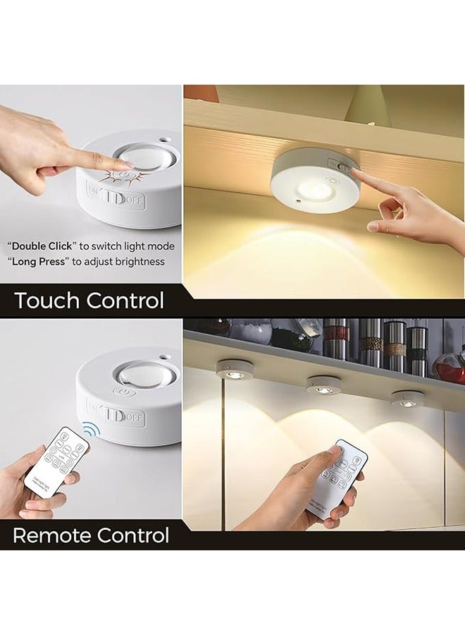 3 Pcs Magnetic LED Cabinet Lights, USB Rechargeable LED Spotlights, 500mAh Battery with Remote Control, 3 Colour Temperatures, Round LED Under-Unit Light with Timer, Magnetic, Dimmable - Image 4