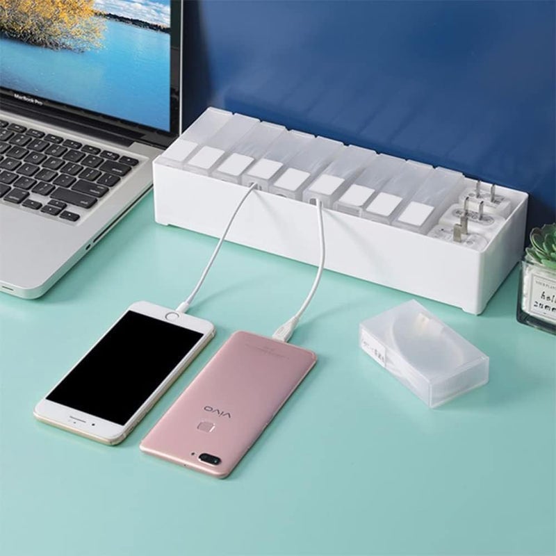 KASTWAVE Plastic Cable Management Box, Cable Management Box, Cable Organizer Storage Box, Removable Partition Box, With 10 Compartment, Free 12 Classified Stickers&10 Cable Ties, For Office, Home, Desk - Image 2