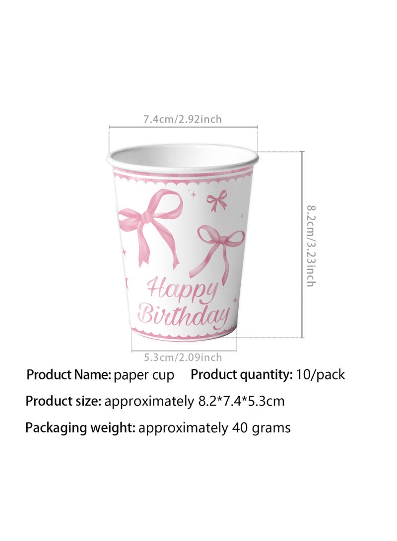 لوازم حفلات أعياد الميلاد على شكل فيونكة وردية تكفي 10 أشخاص، تتضمن زينة أعياد الميلاد أطباق فيونكة، مناديل، أكواب، لافتة، مفرش طاولة، سكين، شوكة وملعقة - Image 4