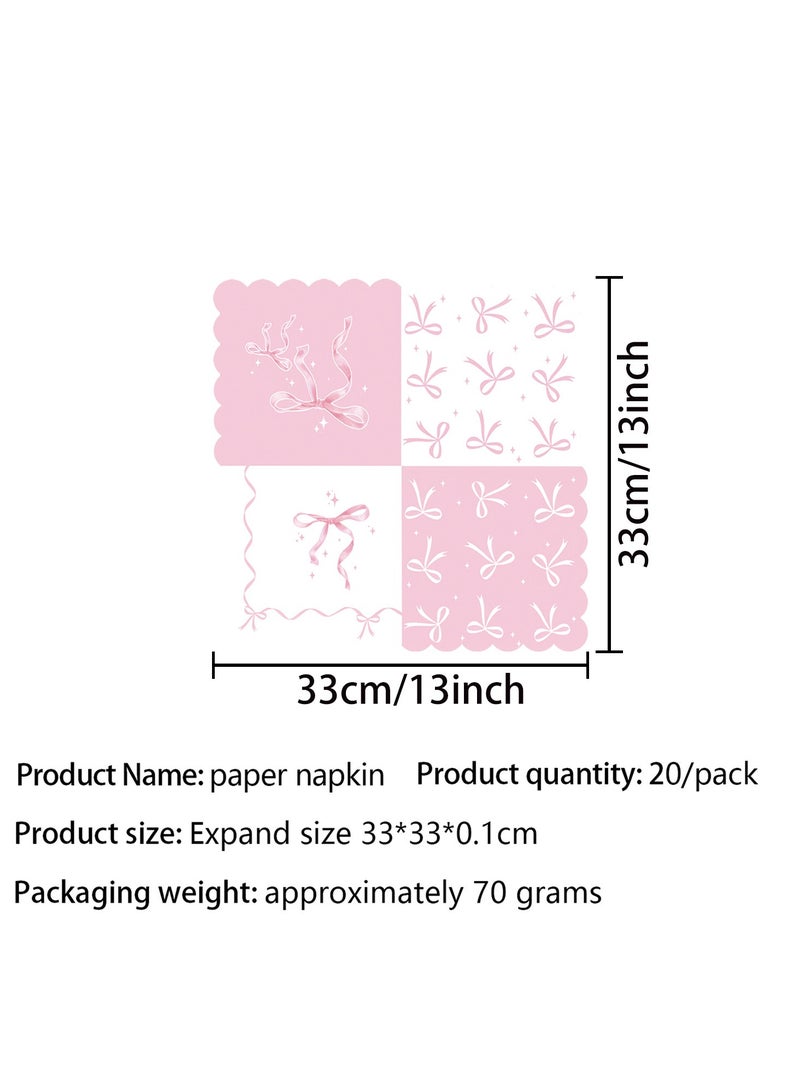 لوازم حفلات أعياد الميلاد على شكل فيونكة وردية تكفي 10 أشخاص، تتضمن زينة أعياد الميلاد أطباق فيونكة، مناديل، أكواب، لافتة، مفرش طاولة، سكين، شوكة وملعقة - Image 5