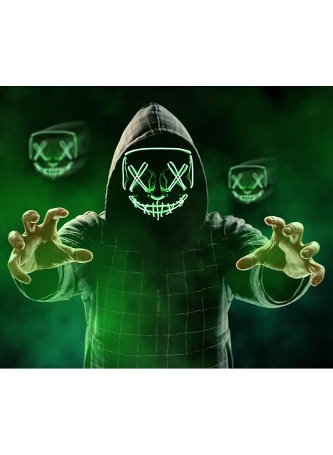 قناع الهالوين LED من OU-BAND، قناع التطهير، قناع الهاكر المخيف للهالوين، قناع الوجه المضيء لحفلات التنكر للرجال والنساء والأطفال، كرنفال، هدايا - Image 4