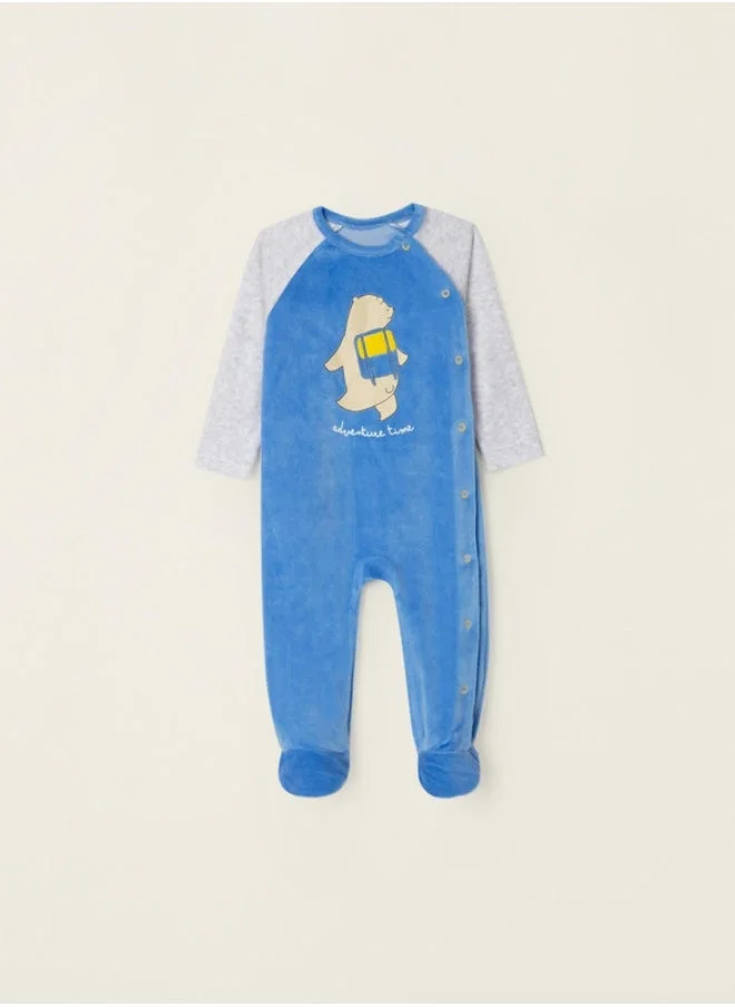 Zippy Velour Sleepsuit for Baby Boys 'Bear', Grey/Blue