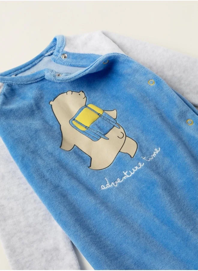 Zippy Velour Sleepsuit for Baby Boys 'Bear', Grey/Blue