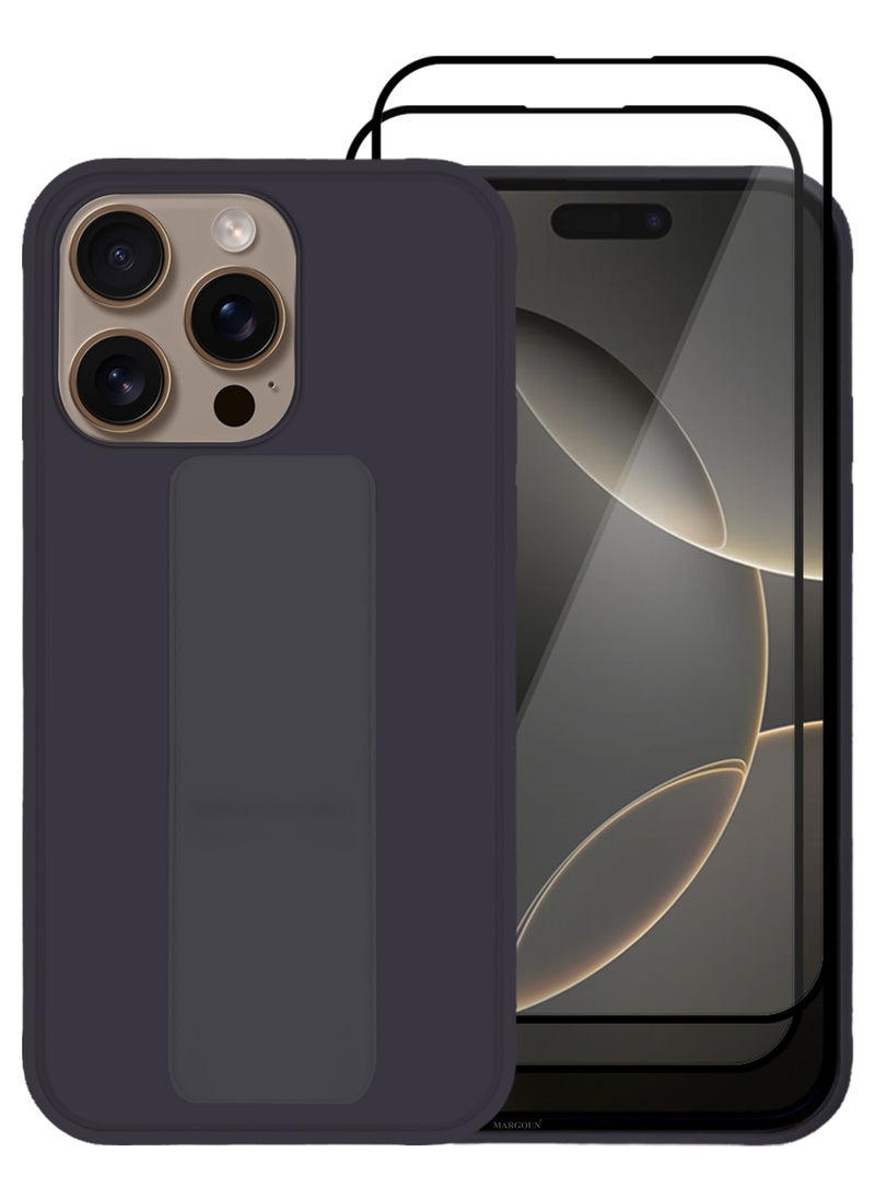 CATANES - (for Apple iPhone 16 Pro) 3Packs, Case  PU Leather Back Cover Stand Function Finger Grip Case Cover with Shock Proof Screen Protector / Dark Purple - Image 1