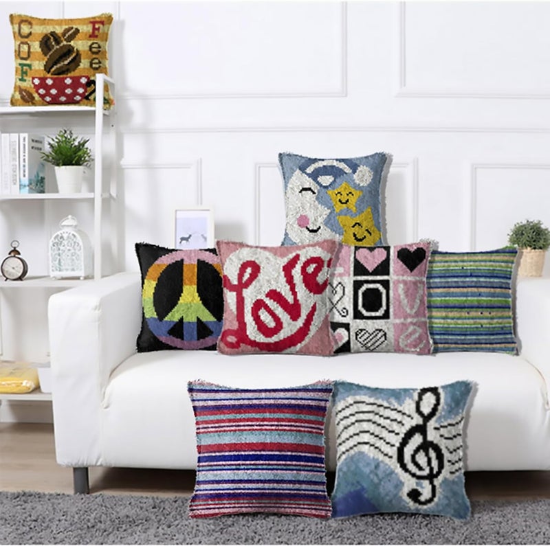 طقم خطاف المشبك ZFFLYH للكبار DIY غطاء وسادة رمي، طقم خيوط كروشيه DIY الحرف اليدوية الإبرة مع قماش مطبوع ديكور المنزل هدية مهرجان 17 × 17 بوصة، حب أ - Image 3