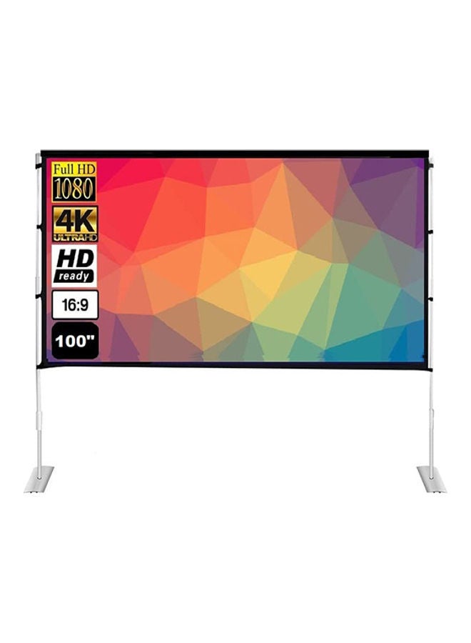 Wownect Projector Screen With Stand 100 Inch Portable Indoor Outdoor Projection Screen 16:9 Hd 4K Stand Legs And Carry Bag UNV-WO-SCR-13 White - Image 1