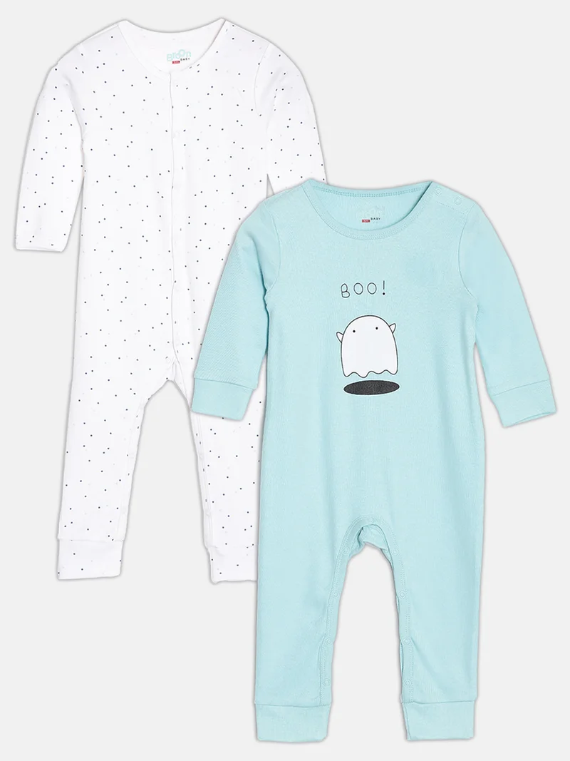 Broon Broon Infant Girls Sea Blue and White Printed Organic Cotton Sleepsuit Pack of 2