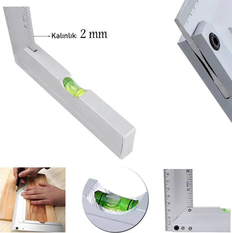 Badem10 Aluminum L Square Square with Spirit Level Ruler Welding Welder Carpenter Square 250 mm
