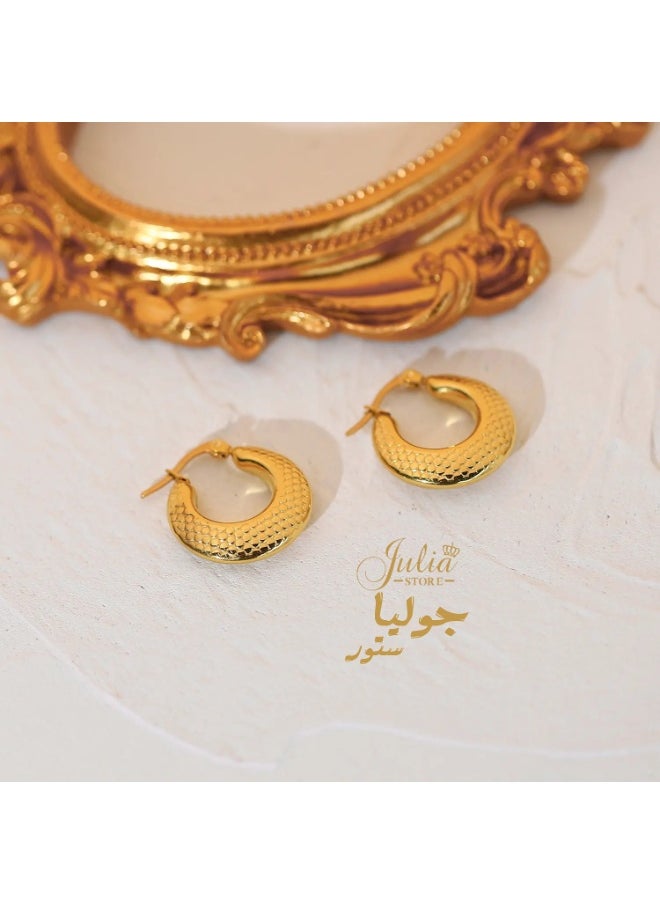 Julia Store 18K Gold Plated Stainless Steel Graduated Textured Hoop Earrings Women's Assorted Door Knocker Hoop Pincatch Earrings  - Image 5