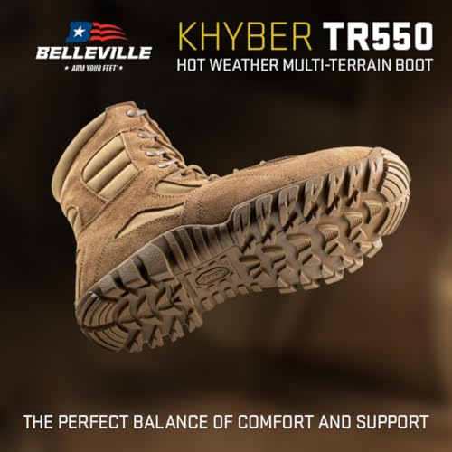 Belleville Khyber TR550 8" Combat Boots for Men - Lightweight, Hot Weather, Multi-Terrain Military Boots - Army OCP ACU - Coyote Brown Leather & Nylon with Vibram Traction Outsole - 9.5 - Image 3