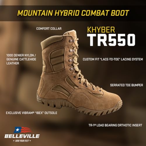 Belleville Khyber TR550 8" Combat Boots for Men - Lightweight, Hot Weather, Multi-Terrain Military Boots - Army OCP ACU - Coyote Brown Leather & Nylon with Vibram Traction Outsole - 9.5 - Image 5