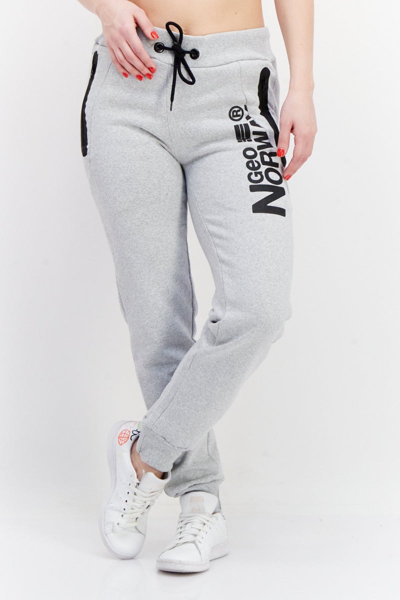 GEOGRAPHICAL NORWAY Women Drawstring Brand Logo Jogger Pants, Light Grey  - Image 1