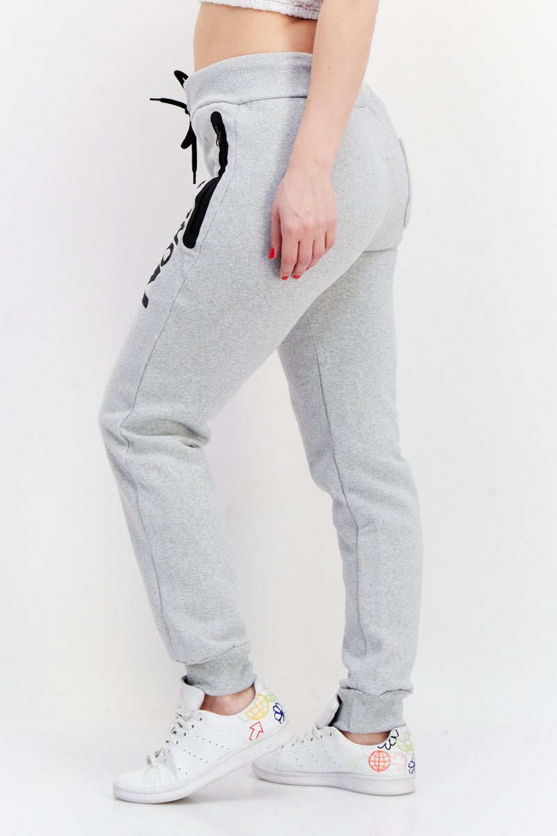 GEOGRAPHICAL NORWAY Women Drawstring Brand Logo Jogger Pants, Light Grey  - Image 3