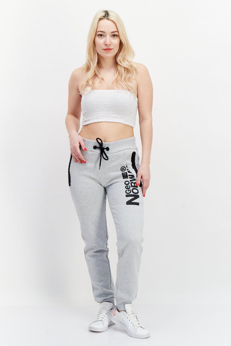 GEOGRAPHICAL NORWAY Women Drawstring Brand Logo Jogger Pants, Light Grey  - Image 2