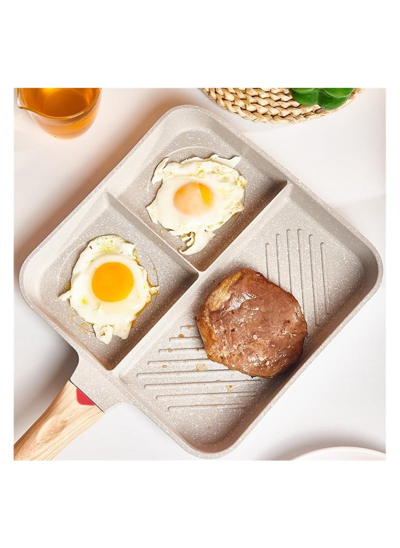 General - Non-stick split griddle, 3-in-1 square egg frying pan with bakelite handle, versatile breakfast grill for cooking eggs, steak and bacon, compatible with induction, gas and electric cooktops - Image 1
