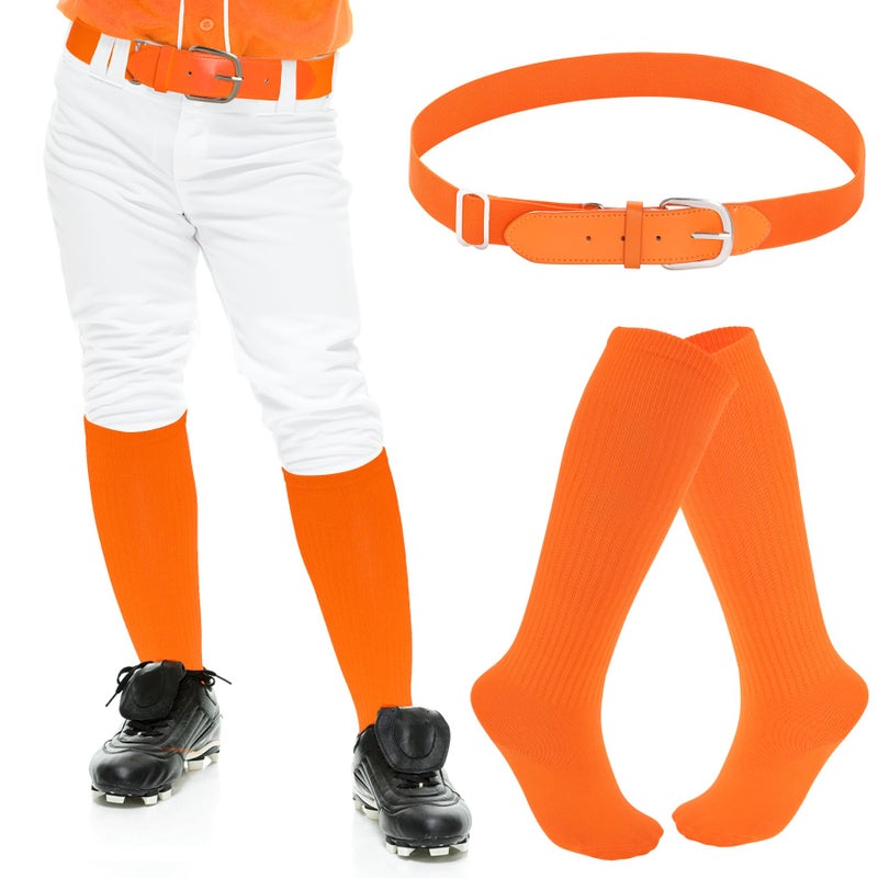 Dxhycc Youth Baseball Socks and Belt Combo Set Softball Baseball Socks and Elastic Waist Belt for Youth Boys Girls, Orange - Image 4
