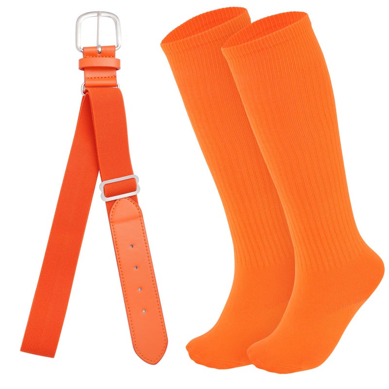 Dxhycc Youth Baseball Socks and Belt Combo Set Softball Baseball Socks and Elastic Waist Belt for Youth Boys Girls, Orange - Image 1