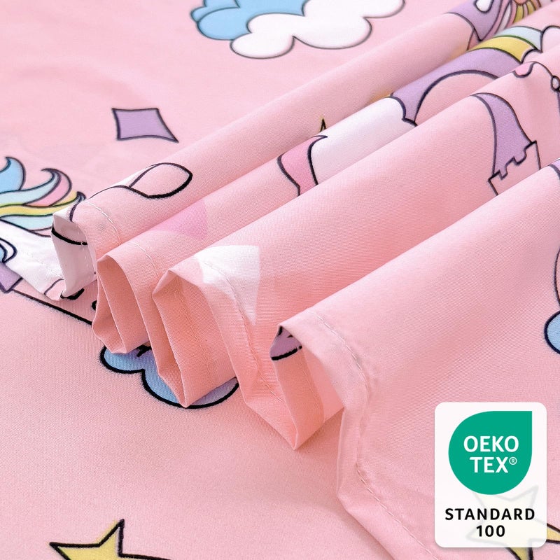 Homilay Full Sheet Set Kids - Pink Unicorn 4 Pieces Soft Microfiber Cartoon Style Bedsheets for Boys Girls Teens, Oeko TEX, Breathable Deep Pocket Sheets(Pink Unicorn) - Image 4