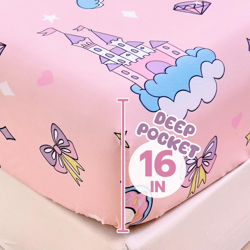 Homilay Full Sheet Set Kids - Pink Unicorn 4 Pieces Soft Microfiber Cartoon Style Bedsheets for Boys Girls Teens, Oeko TEX, Breathable Deep Pocket Sheets(Pink Unicorn) - Image 2