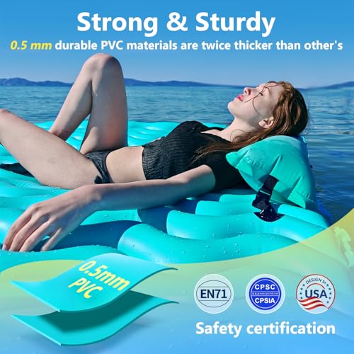 Sunrio 2025 Upgrade 72''*72'' Giant Inflatable Floating Mat Pool Float Lake Floats for Adults with Air Pillow Pool Mats for Floating Swimming Pool Beach Lake for Summer Water Party Green - Image 5