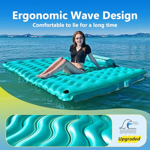 Sunrio 2025 Upgrade 72''*72'' Giant Inflatable Floating Mat Pool Float Lake Floats for Adults with Air Pillow Pool Mats for Floating Swimming Pool Beach Lake for Summer Water Party Green - Image 3