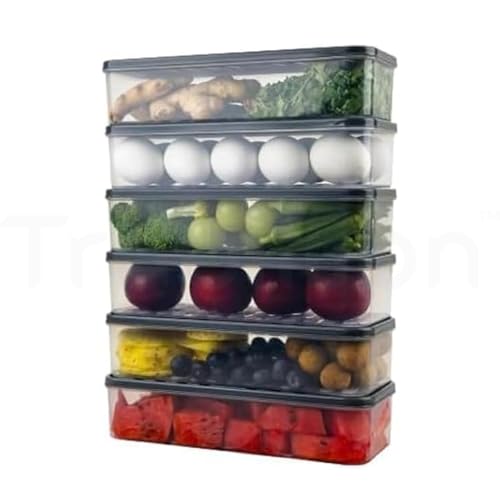 TRUBILLION FridgeBox Set of 6 Fridge Storage Containers with Lid 1200ml Freezer Safe BPA Free Stackable Transparent Organizer Boxes for Vegetables Fruits Snacks Kitchen Made in India - Image 1