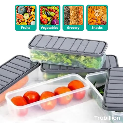 TRUBILLION FridgeBox Set of 6 Fridge Storage Containers with Lid 1200ml Freezer Safe BPA Free Stackable Transparent Organizer Boxes for Vegetables Fruits Snacks Kitchen Made in India - Image 5