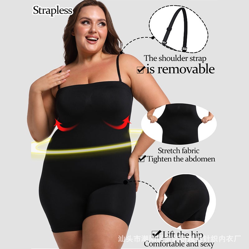 Shaper Full Body Shaper Detachable Shoulder Strap Seamless Flat Shoulder Tunic One-Piece Shaper Inner Wear - Image 2