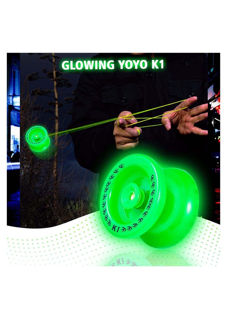 K1 Glow in The Dark Yoyo Ball ، لعبة Yoyo المحترفة سريعة الاستجابة للأطفال البالغين المبتدئين متوسط ​​اللون الأخضر Yoyos