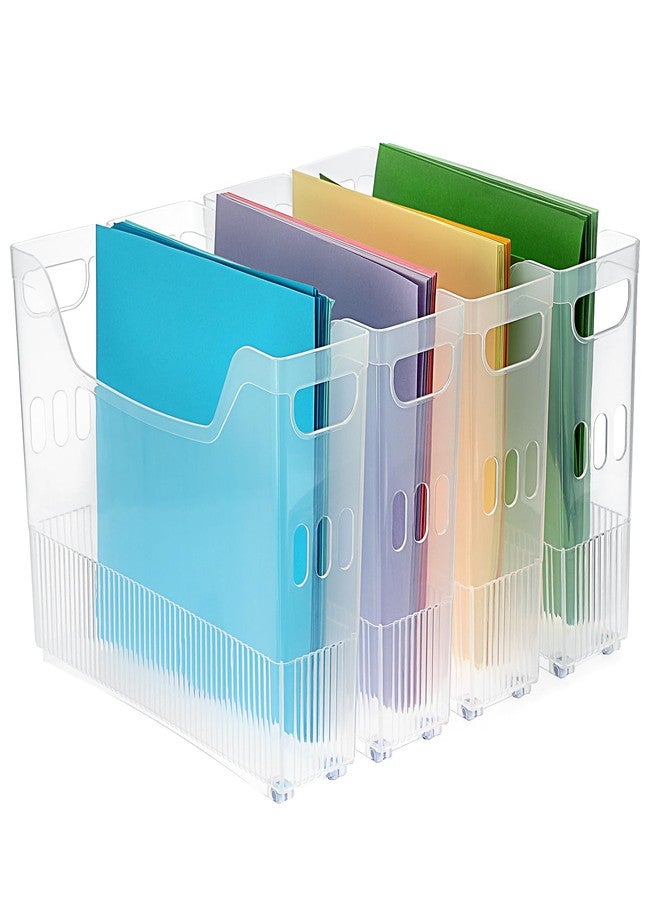 BTSKY صندوق تخزين ورق القصاصات من بي تي إس كاي 4 عبوات مع عجلات، منظم تخزين بلاستيكي لأوراق القصاصات 12" x 12"، منظم ملفات محمول مع مقبض مدمج، حامل مجلات وظيفي رف ورق - Image 1