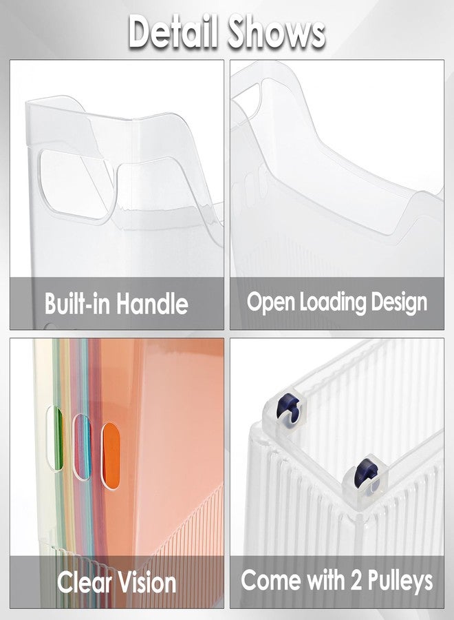 BTSKY صندوق تخزين ورق القصاصات من بي تي إس كاي 4 عبوات مع عجلات، منظم تخزين بلاستيكي لأوراق القصاصات 12" x 12"، منظم ملفات محمول مع مقبض مدمج، حامل مجلات وظيفي رف ورق - Image 3