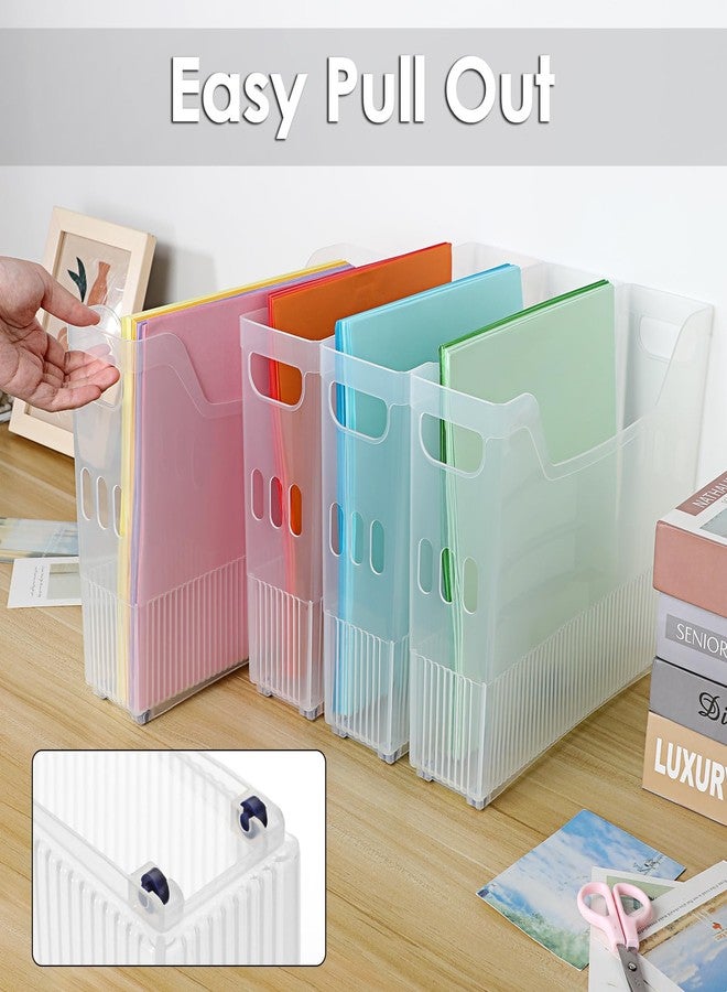 BTSKY صندوق تخزين ورق القصاصات من بي تي إس كاي 4 عبوات مع عجلات، منظم تخزين بلاستيكي لأوراق القصاصات 12" x 12"، منظم ملفات محمول مع مقبض مدمج، حامل مجلات وظيفي رف ورق - Image 4