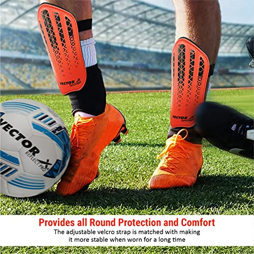 Vector X Samba Shinguard with Ankle Adjustable | Training and Practice | for Girls and Boys | (Senior, Orange-Black) - Image 3