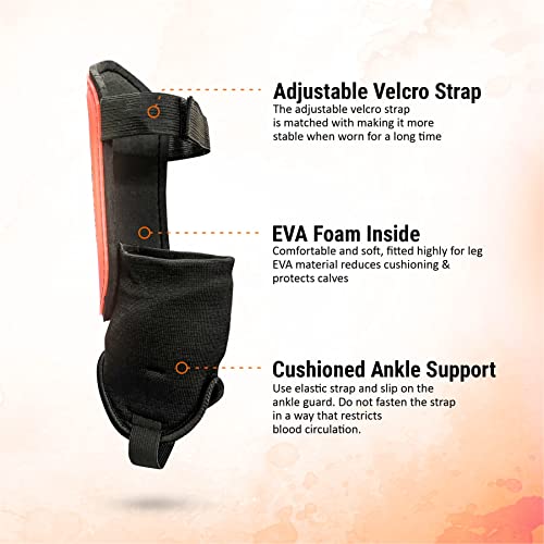 Vector X Samba Shinguard with Ankle Adjustable | Training and Practice | for Girls and Boys | (Senior, Orange-Black) - Image 5