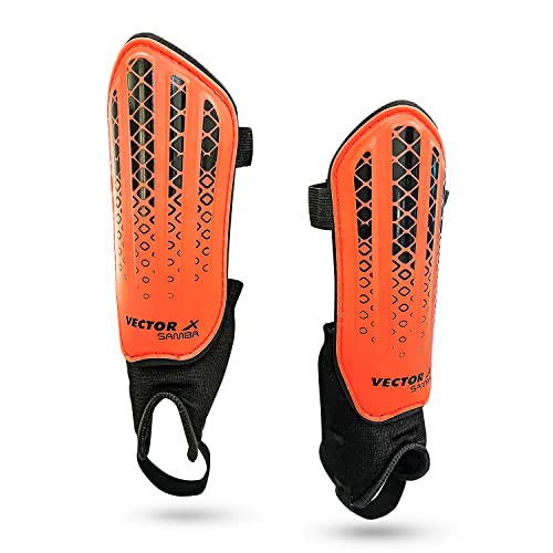 Vector X Samba Shinguard with Ankle Adjustable | Training and Practice | for Girls and Boys | (Senior, Orange-Black) - Image 1