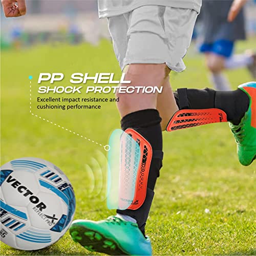 Vector X Samba Shinguard with Ankle Adjustable | Training and Practice | for Girls and Boys | (Senior, Orange-Black) - Image 4