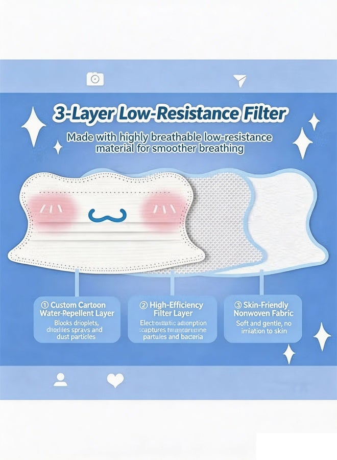 Wffo 50PCS Masks - Cartoon Character Masks - 5 Styles - Three-Layer Filtration - Suitable for Children and Teenagers Disposable Masks - Individually Packaged - Unisex - Image 2