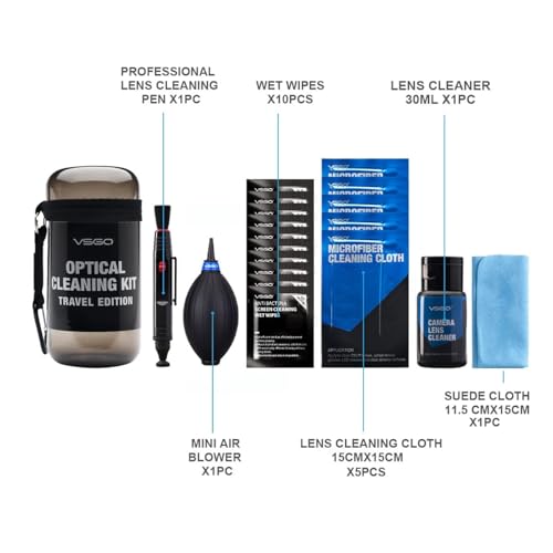 VSGO Professional Camera Lens Cleaning Kit for Canon, Nikon, Sony, Pentax DSLR Lenses - Includes Lens Pen, Air Blower, and Fluid (DKL-15D) - Image 2