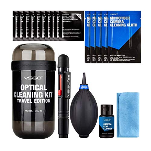 VSGO Professional Camera Lens Cleaning Kit for Canon, Nikon, Sony, Pentax DSLR Lenses - Includes Lens Pen, Air Blower, and Fluid (DKL-15D) - Image 1