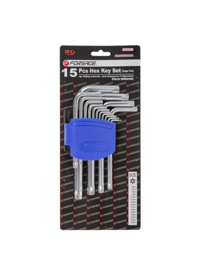 FORSAGE L-type torx-wrenches set, with hole15pcs (t6x, t7h, t8h, t9h, t10x, t15x, t20x, t25x, t27x, t30x, t4 - Image 1