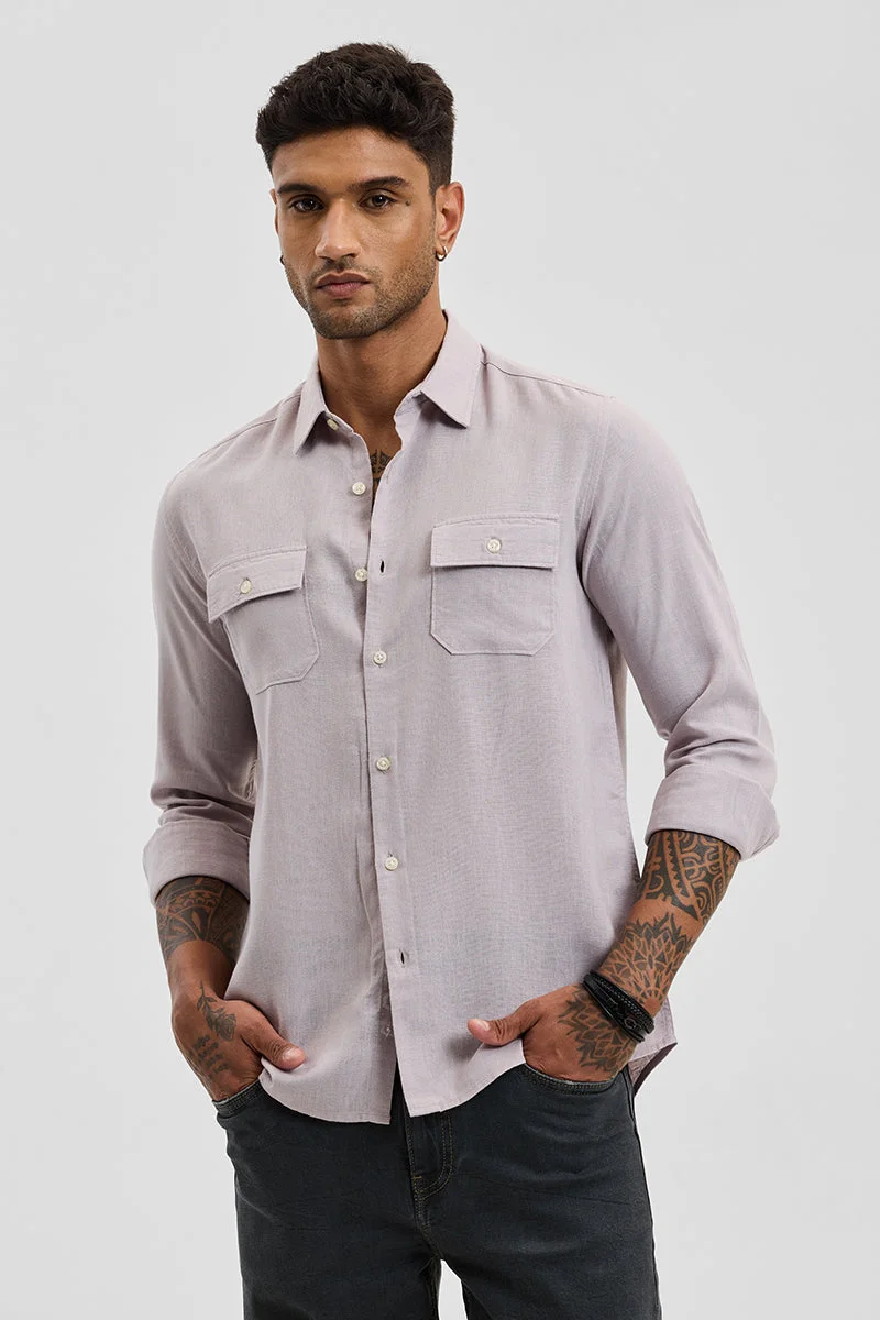 سنيتش Light Grey Solid Long Sleeve Regular Fit Shirt
