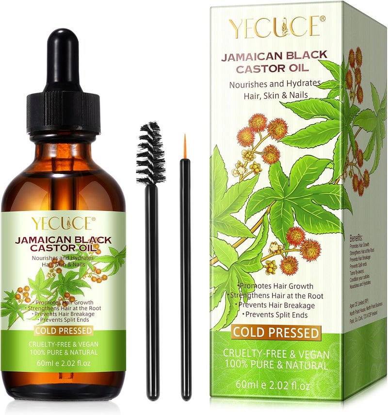 Yecuce Organic Pure Natural Castor Oil for Hair Growth, Eyelash and Eyebrow Growth, Scalp Nourishing, Dry Skin Relief, 100% Pure Cold Pressed Black Castor Oil 60ml. - Image 1