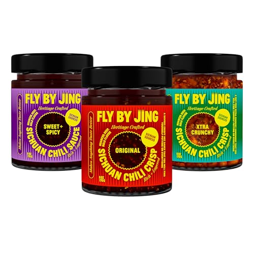 FLYBYJING Sichuan Chili Crisp Bundle: Three Premium Chili Sauces Good on Noodles, Proteins, Veggies & Everything - Spicy, Savory, Crunchy Vegan Hot Sauces, Great Gift for Foodies 6oz (Pack of 3) - Image 1