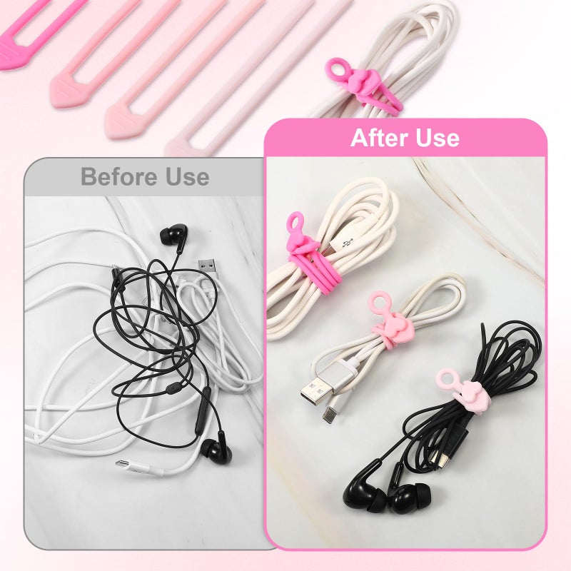Pangda 48 Pcs Silicone Cable Ties with 3 Sizes Reusable Cable Management Organizer Multipurpose Elastic Cord Wire Ties Adjustable Electronic Cord Organizer for Travel Office Desk(Gradient Pink) - Image 5