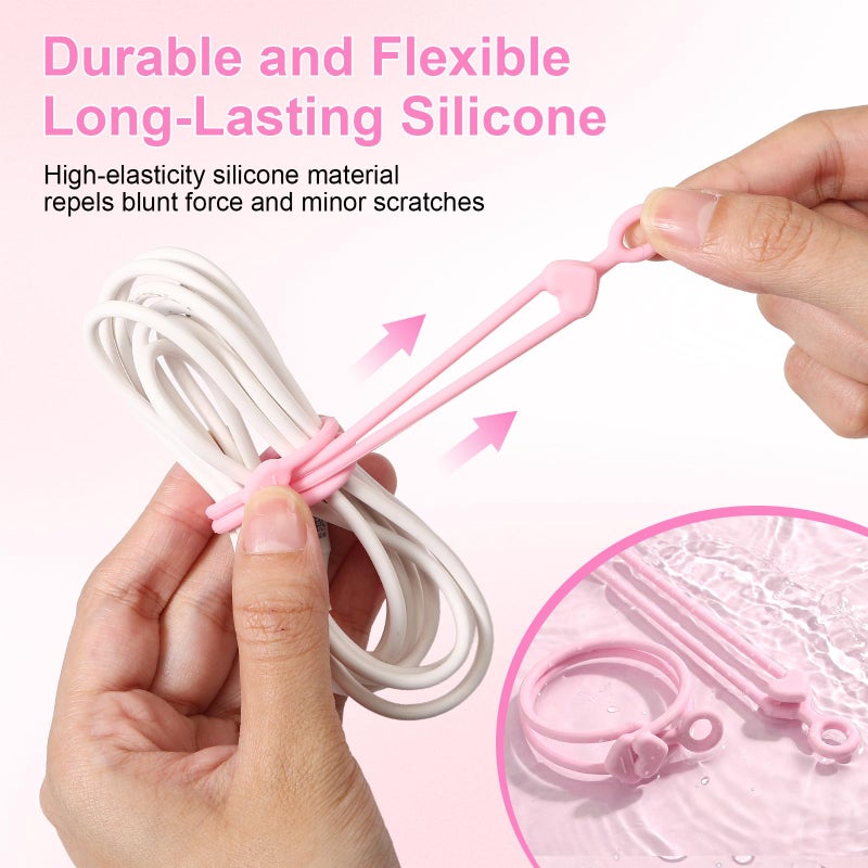 Pangda 48 Pcs Silicone Cable Ties with 3 Sizes Reusable Cable Management Organizer Multipurpose Elastic Cord Wire Ties Adjustable Electronic Cord Organizer for Travel Office Desk(Gradient Pink) - Image 4