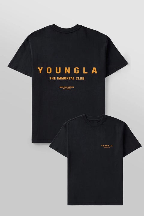 YOUNGLA Mens Oversized Gym T-Shirt Cotton Crewneck Workout Tee Black